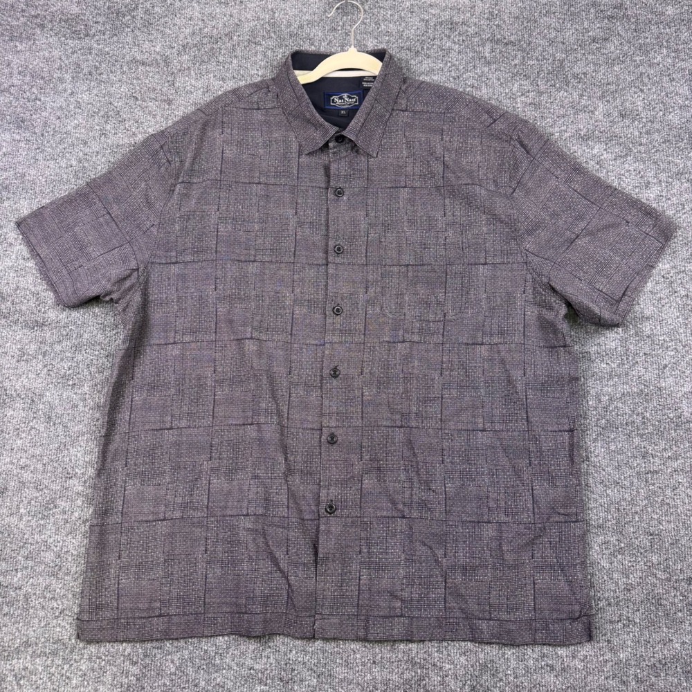 Nat Nast Luxury Silk Cotton Blend Originals Mens XL  Short Sleeve Shirt Grey